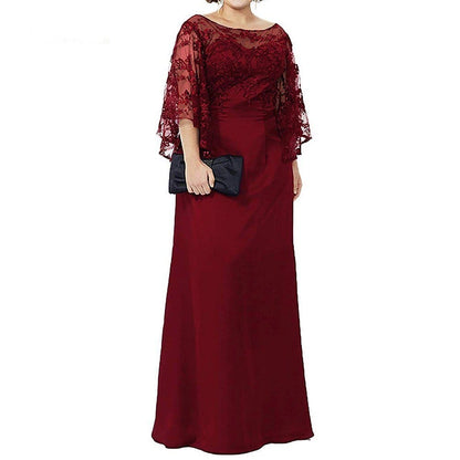 Cap Point burgundy / 8 Lace Top Floor Length Long Column Mother of the Bride Dress