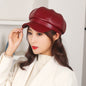 Cap Point Burgundy Quality Fashion Leather Newsboy Octagonal Cap