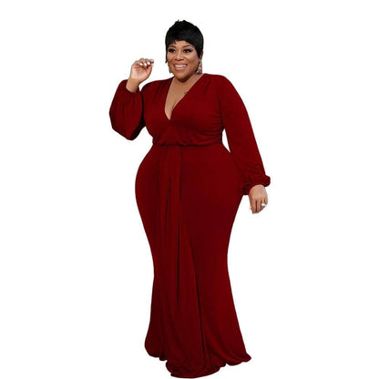 Cap Point Burgundy / XL Angelina Plus Size Elegant Mermaid Full Sleeve Maxi Dress