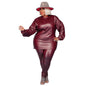 Cap Point Burgundy / XL Crew Neck Long Sleeve Leather Top and Pants Set