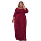 Cap Point Burgundy / XL Plus Size Dot Print Round Neck High Elastic Sexy Elegant Party Dress