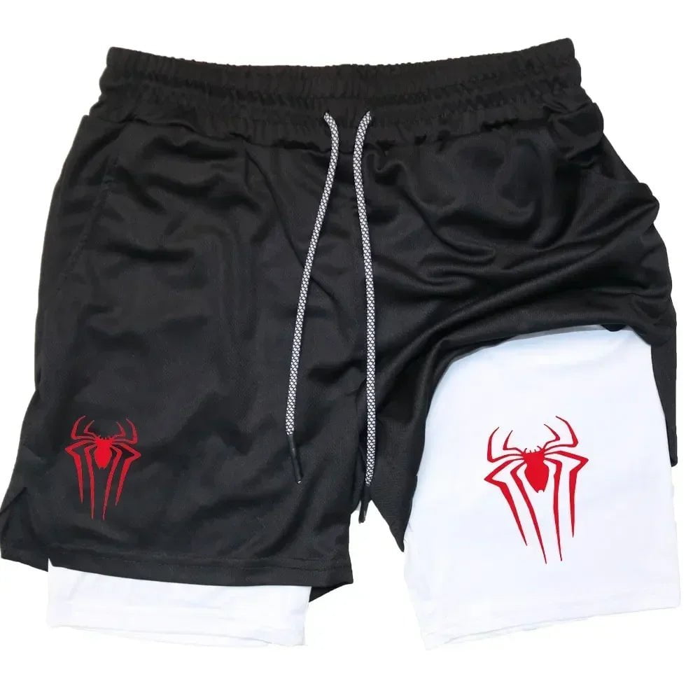 Cap Point Bwhite1 / XXL Guelor 2-in-1 Men's Spider Print Compression Shorts