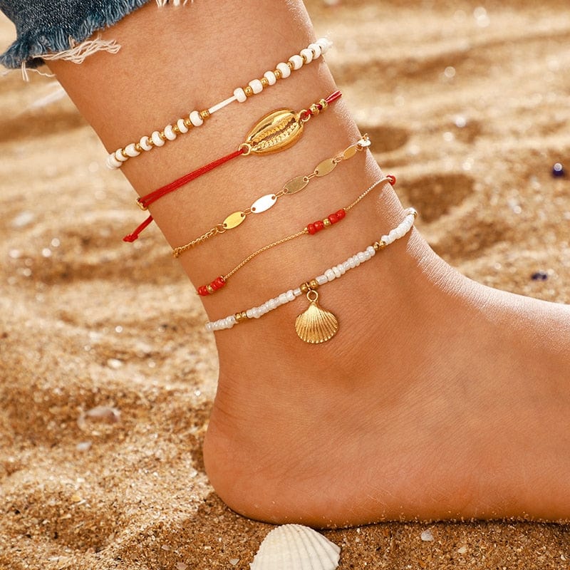 Cap Point Charlene Layered Gold Color Shell Pendant Chain Ankle Bracelet