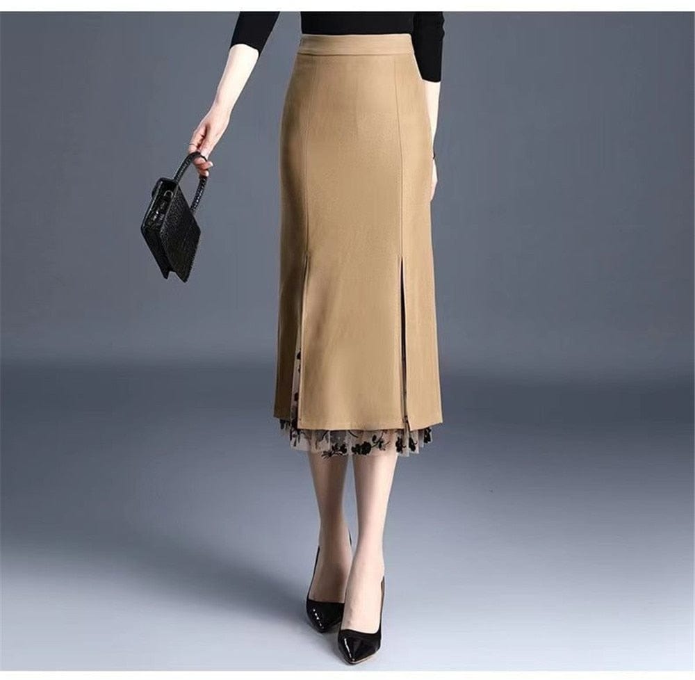 Cap Point Charmaine Irregular Mesh Band Splice High Waist Skirt