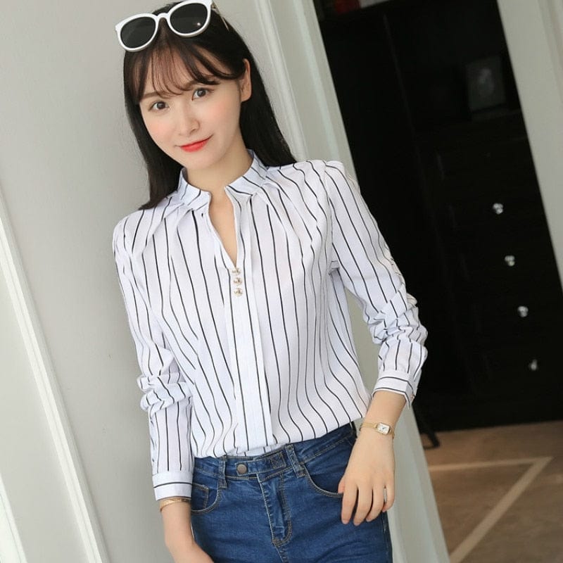 Cap Point Constantia Fashion Stripe Casual Long Sleeve Office Blouse