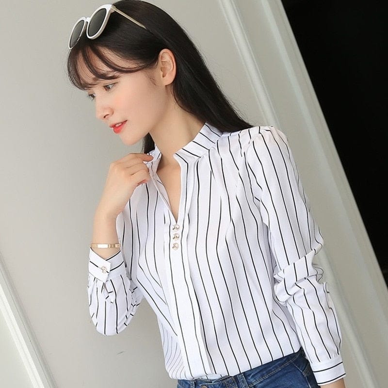 Cap Point Constantia Fashion Stripe Casual Long Sleeve Office Blouse