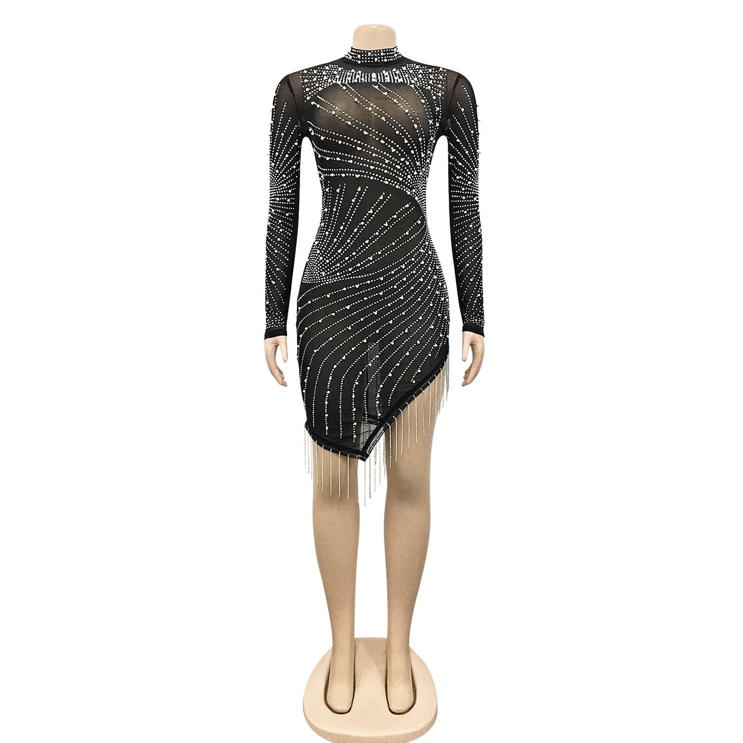 Cap Point Cynthia Diamond O-neck Long Sleeve Summer Sexy Celebrity Party Mini Dress