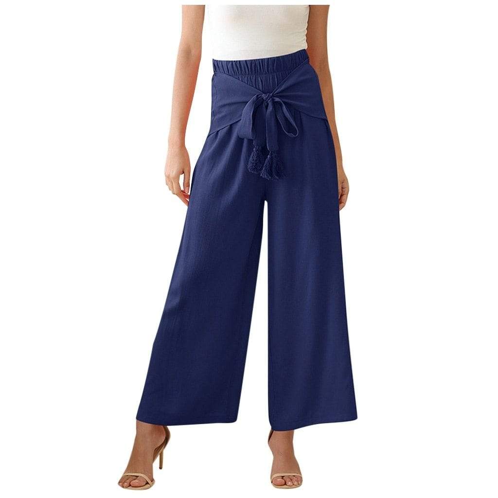 Cap Point Dark Blue / S / China Comfy Workout Elastic High Waist Bowknot Wide Leg Pants