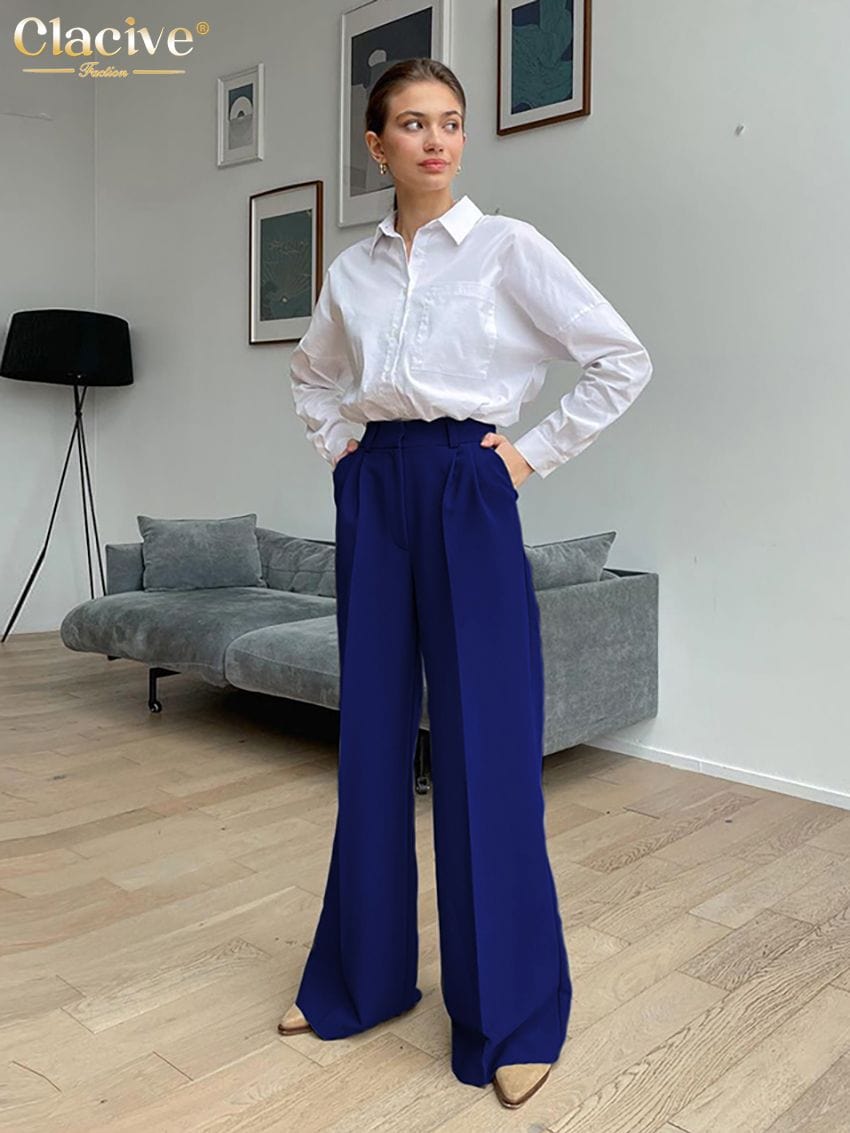 Cap Point Dark Blue / S Fashion Wide Leg High Waisted Casual Pants