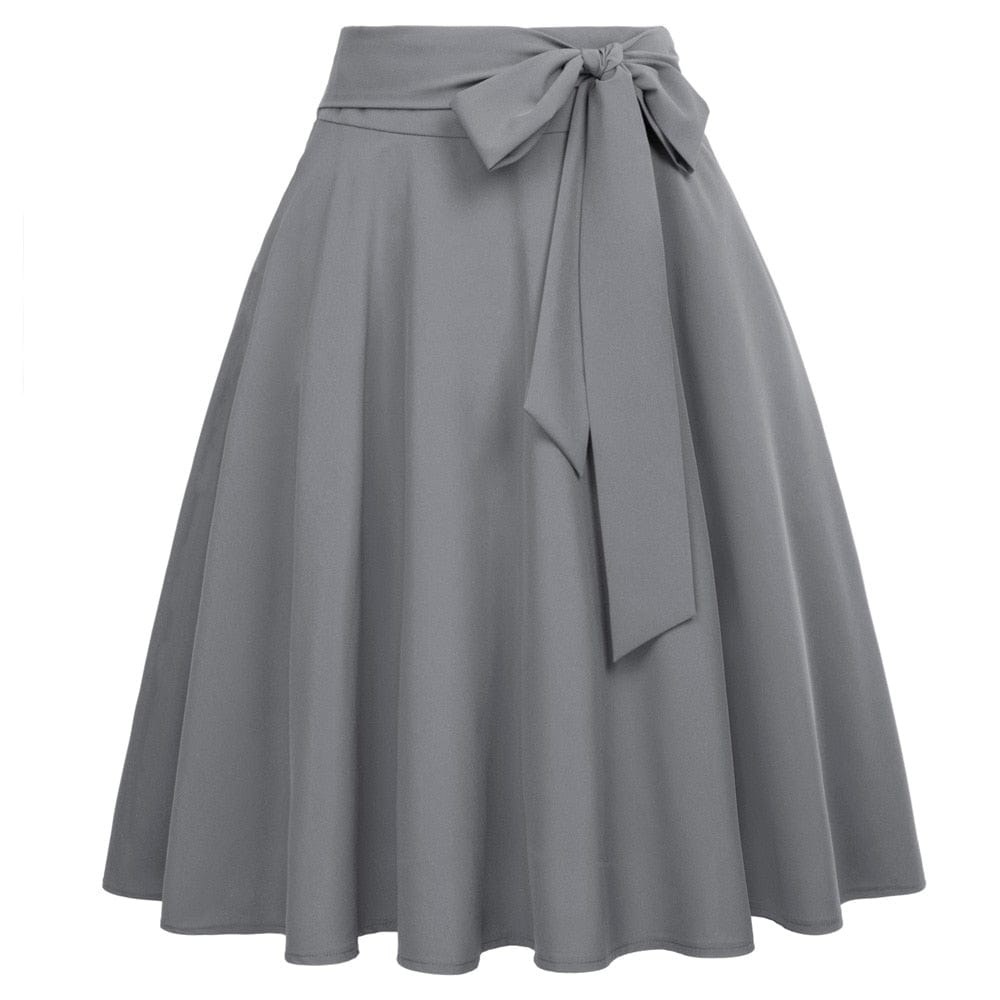 Cap Point Dark Gray / S Perline Belle Poque High Waist Self-Tie Bow-Knot Embellished  A-Line Skirt