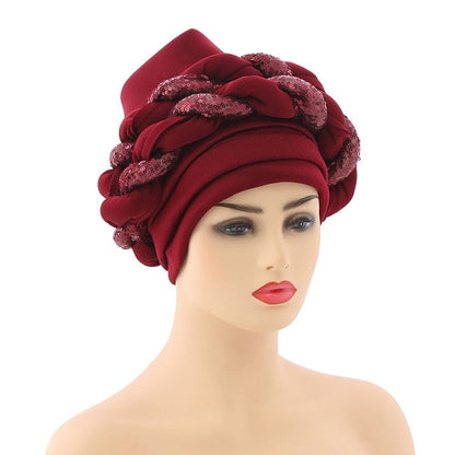 Cap Point Deep brown / One Size Celia Auto Geles Shinning Sequins Turban Headtie