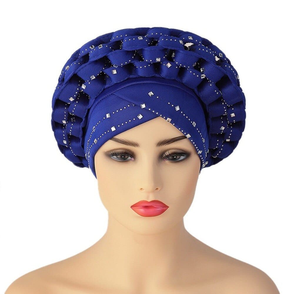 Cap Point Diamonds African Pattern Pre-Tied Bonnet Turban Knot Headwrap