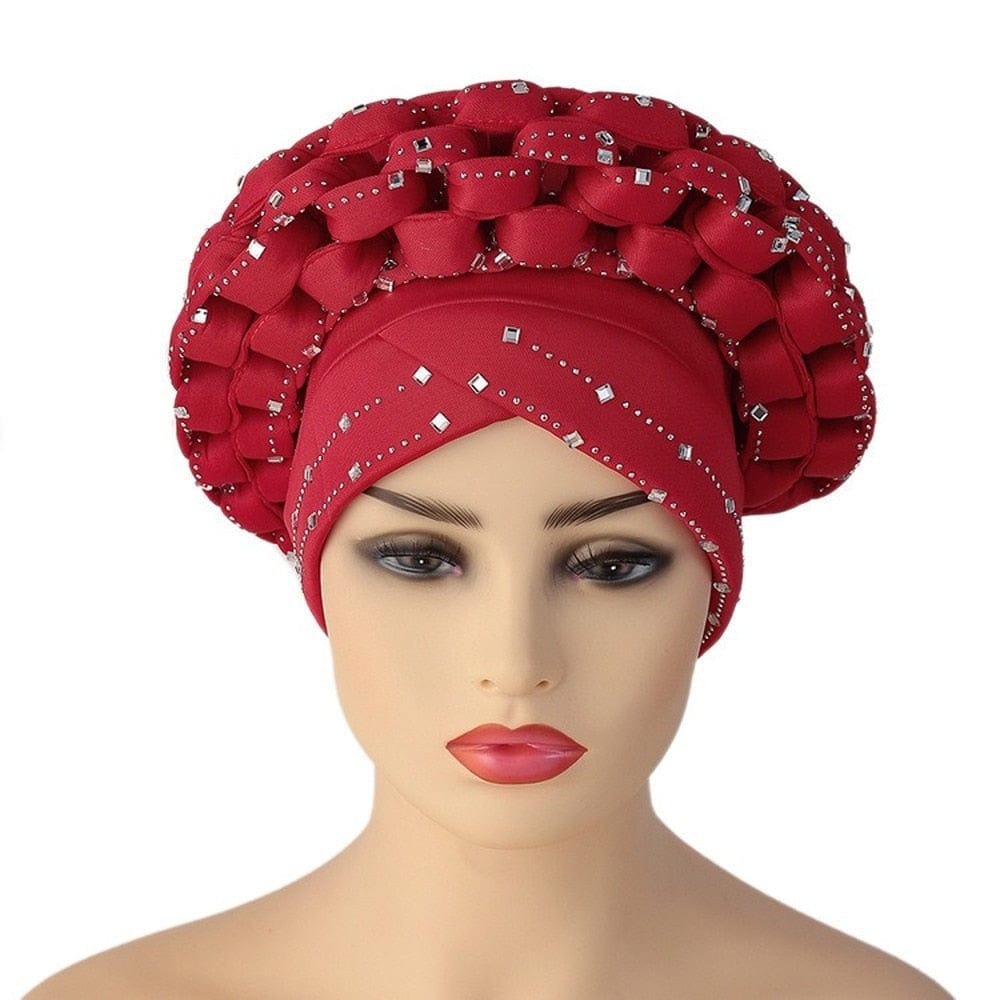 Cap Point Diamonds African Pattern Pre-Tied Bonnet Turban Knot Headwrap