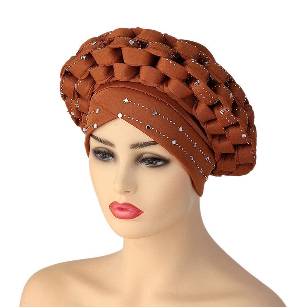 Cap Point Diamonds African Pattern Pre-Tied Bonnet Turban Knot Headwrap