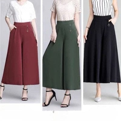 Cap Point Elegant Oversize Calf-Length Wide Leg Pants Skirt