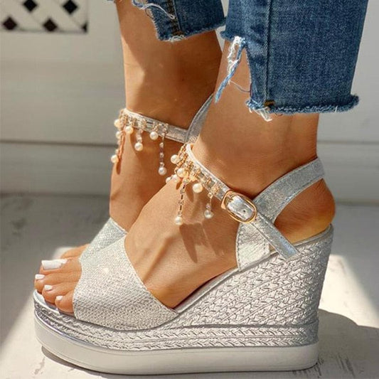 Cap Point Elsa Summer Bead Studded Detail Platform Sandals