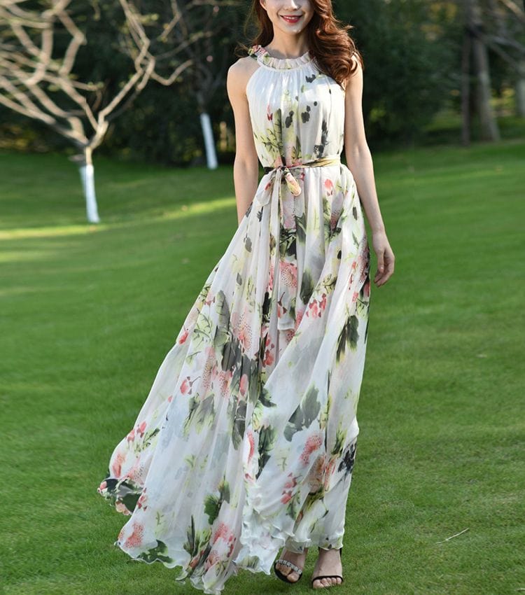 Cap Point Everly Floral Elegant Chiffon Sleeveless Strap Maxi Dress