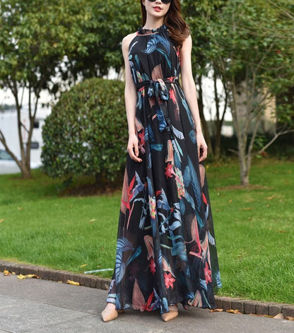 Cap Point Everly Floral Elegant Chiffon Sleeveless Strap Maxi Dress