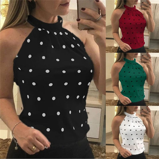 Cap Point Fashion Dot Print Sleeveless Slim Tight Blouse