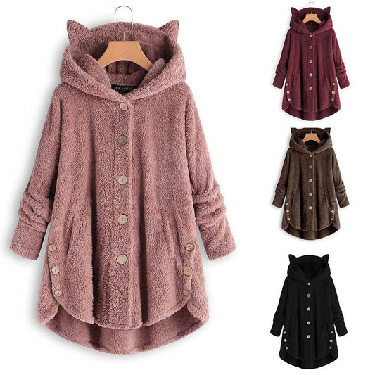 Cap Point Faux Fur Hooded Coat Plush Velvet Jacket