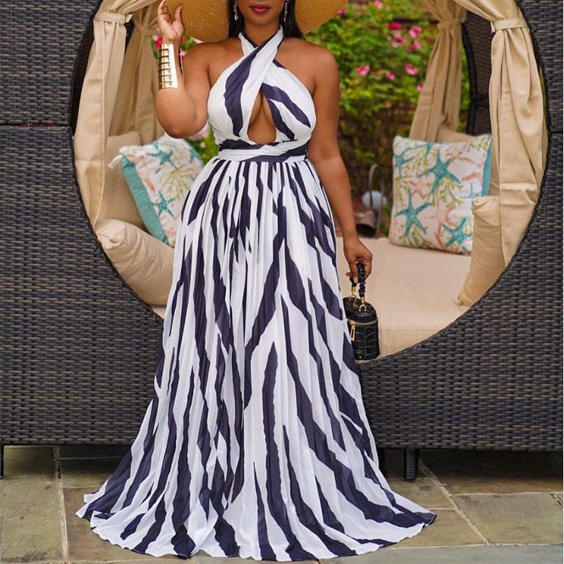 Cap Point Gena Halter Backless Striped Maxi Dress