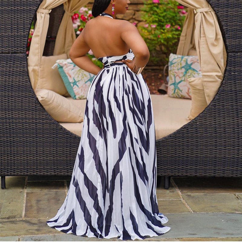 Cap Point Gena Halter Backless Striped Maxi Dress