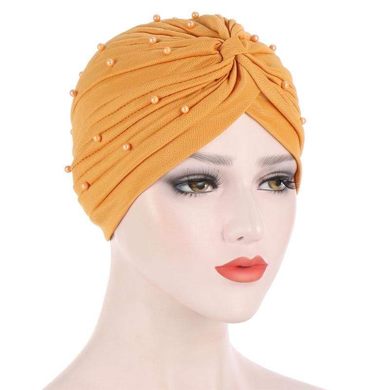 Cap Point Golden Rod Solid folds pearl inner hijab cap