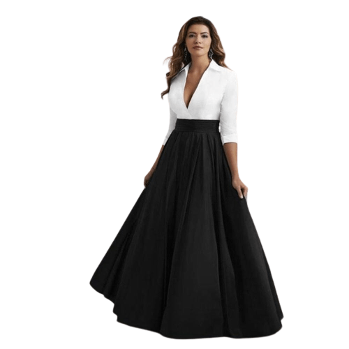 Cap Point Gorgeous A Line High Collar V Neck Three Quarter Sleeves Mother of the Bride Dress