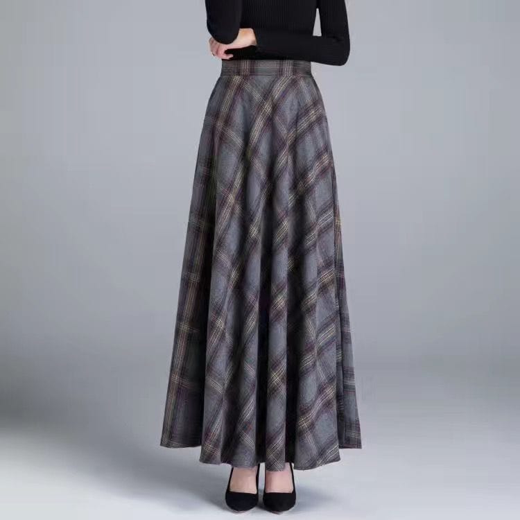Cap Point Gray 2 / S Nadia Winter Thick Warm Elastic A-Line Woolen Maxi Skirt