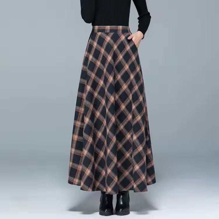 Nadia Winter Thick Warm Elastic A-Line Woolen Maxi Skirt – Cap Point