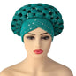 Cap Point Green / adjustable Diamonds African Pattern Pre-Tied Bonnet Turban Knot Headwrap