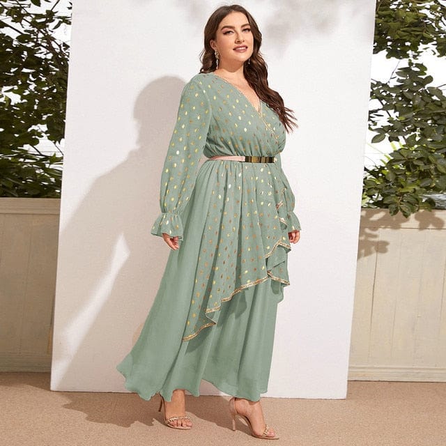 Cap Point Green / L Becky Chic Elegant Plus Size Luxury Designer Evening Party Oversize Maxi Dress