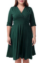 Cap Point green / L Plus size V-neck Half Sleeve A-line Midi Dress