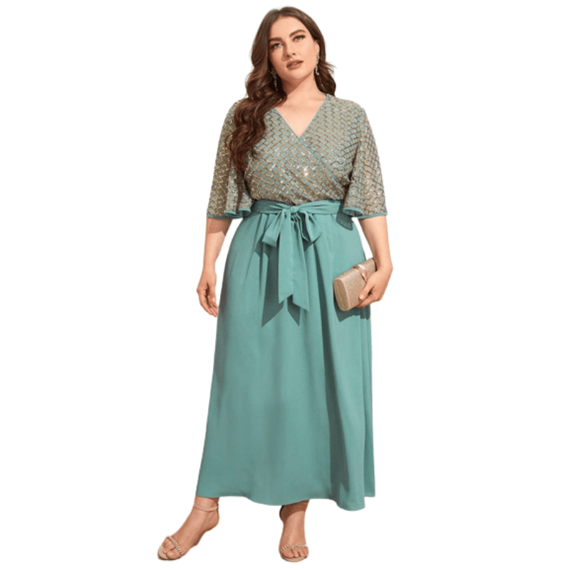 Cap Point Green / L Sharon Rose Plus Size Chic Elegant Long Evening Party Wedding Maxi Dress