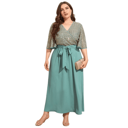 Cap Point Green / L Sharon Rose Plus Size Chic Elegant Long Evening Party Wedding Maxi Dress