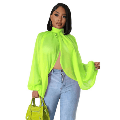 Cap Point green / M Aimee Sleeve Chiffon Split Blouse