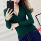 Cap Point Green / One Size Ameline Deep V Neck Sweater