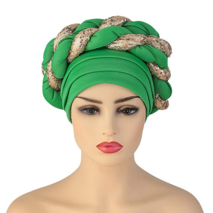 Cap Point Green / One Size Celia Auto Geles Shinning Sequins Turban Headtie