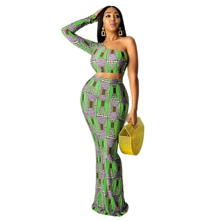 Cap Point green / S Elmerade Skew Neck Crop Top Mermaid Skirt Suit