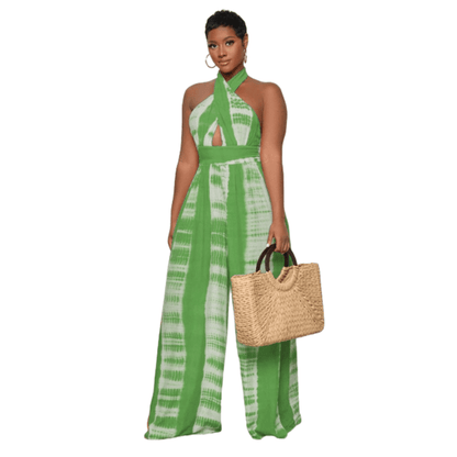 Cap Point green / S Merlaine Halter  Sleeveless Open Back Straight Jumpsuit