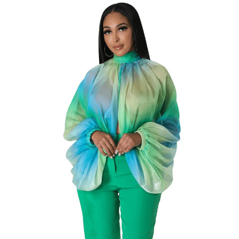 Cap Point Green / XL Aimee Sleeve Chiffon Split Blouse