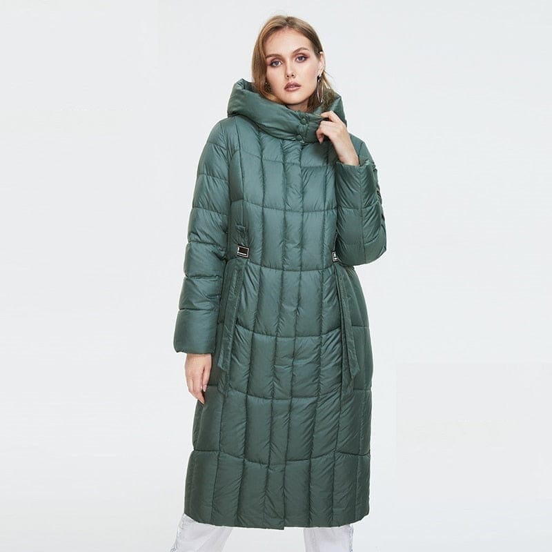 Cap Point Green / XL / USA Megan long warm parka Plaid fashion thick hooded coat