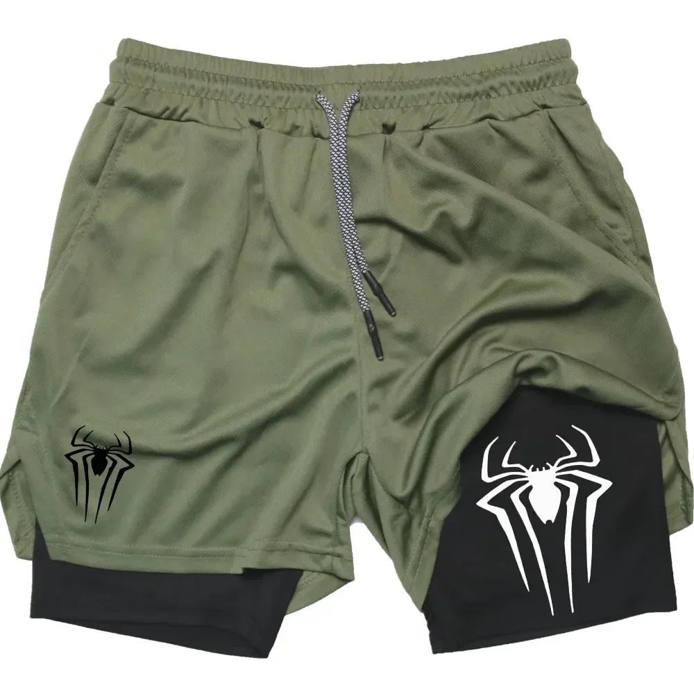 Cap Point Green / XXL Guelor 2-in-1 Men's Spider Print Compression Shorts