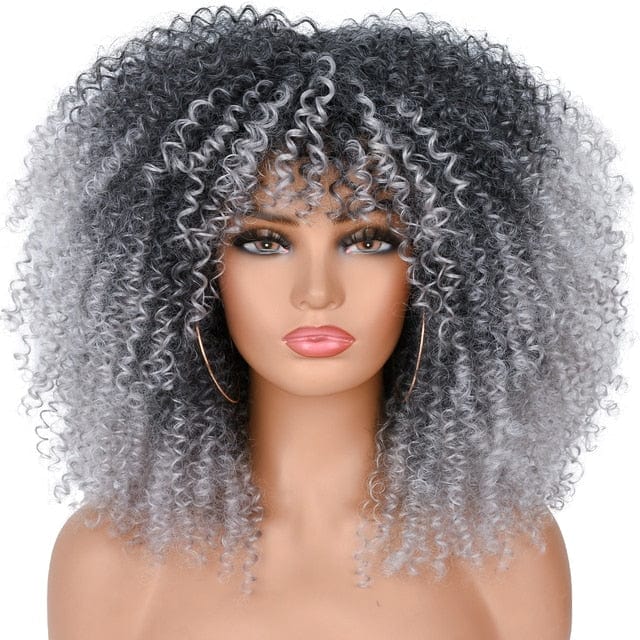 Cap Point Grey / 10 inches Melinda Short Synthetic Ombre Glueless Cosplay Hair Afro Kinky Curly Wigs