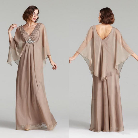 Cap Point Helene V Neck Silk Crystal With Cape Wedding Banquet Mother Of The Bride Dress