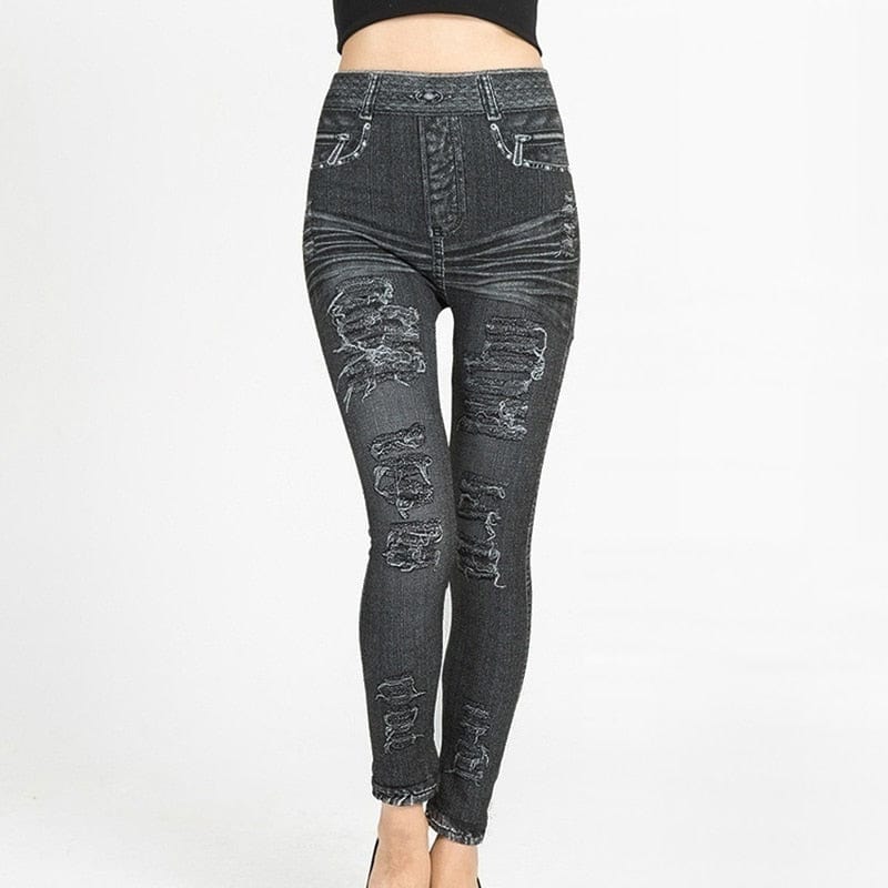 Cap Point High Waist Imitation Jean Running Leggings