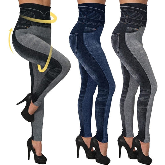 Cap Point High Waist Imitation Jean Running Leggings