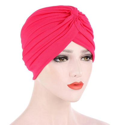 Cap Point Hot Pink Solid folds pearl inner hijab cap