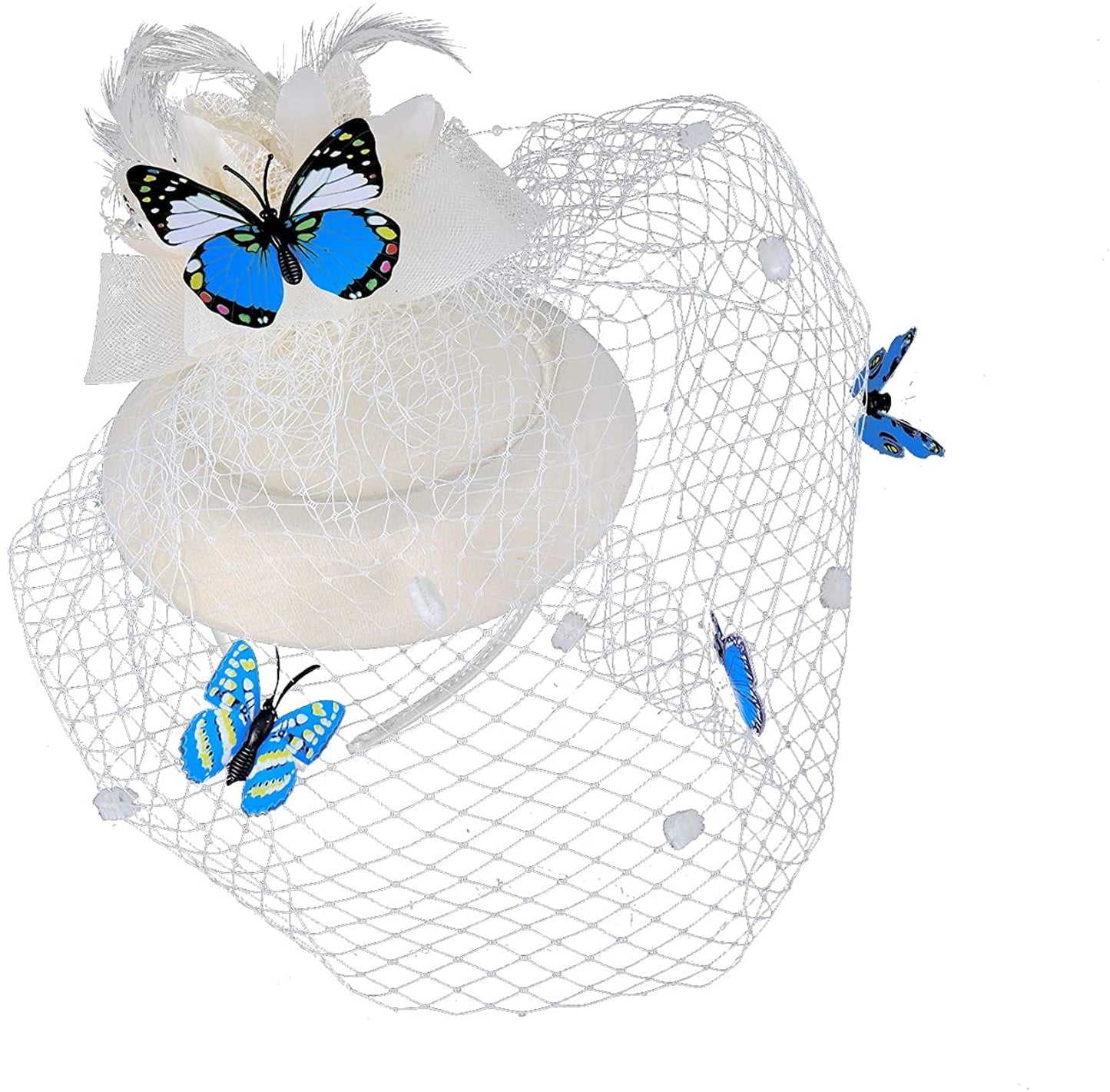 Cap Point Ivory Mirva Kentucky Derby Flower Batterfly Veil Tea Party Wedding Party Hat Fascinators
