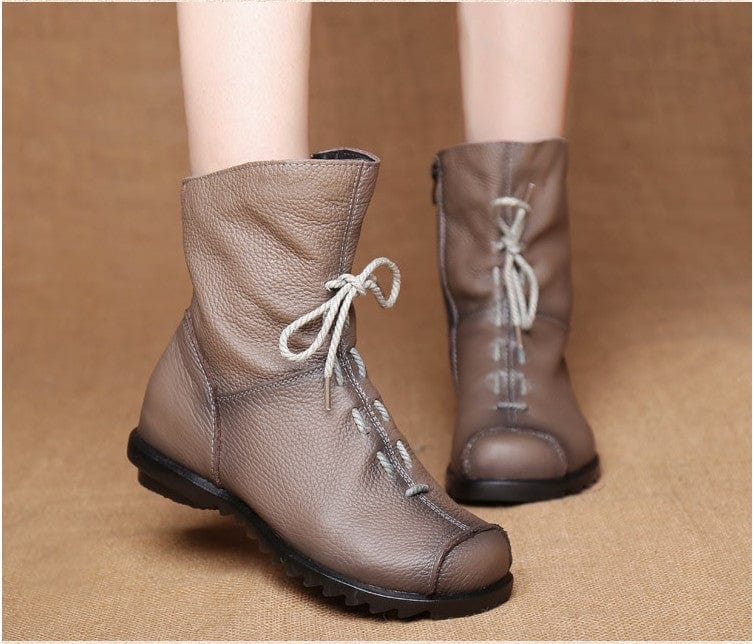 Cap Point Jalil Genuine Leather Plush Retro Boots